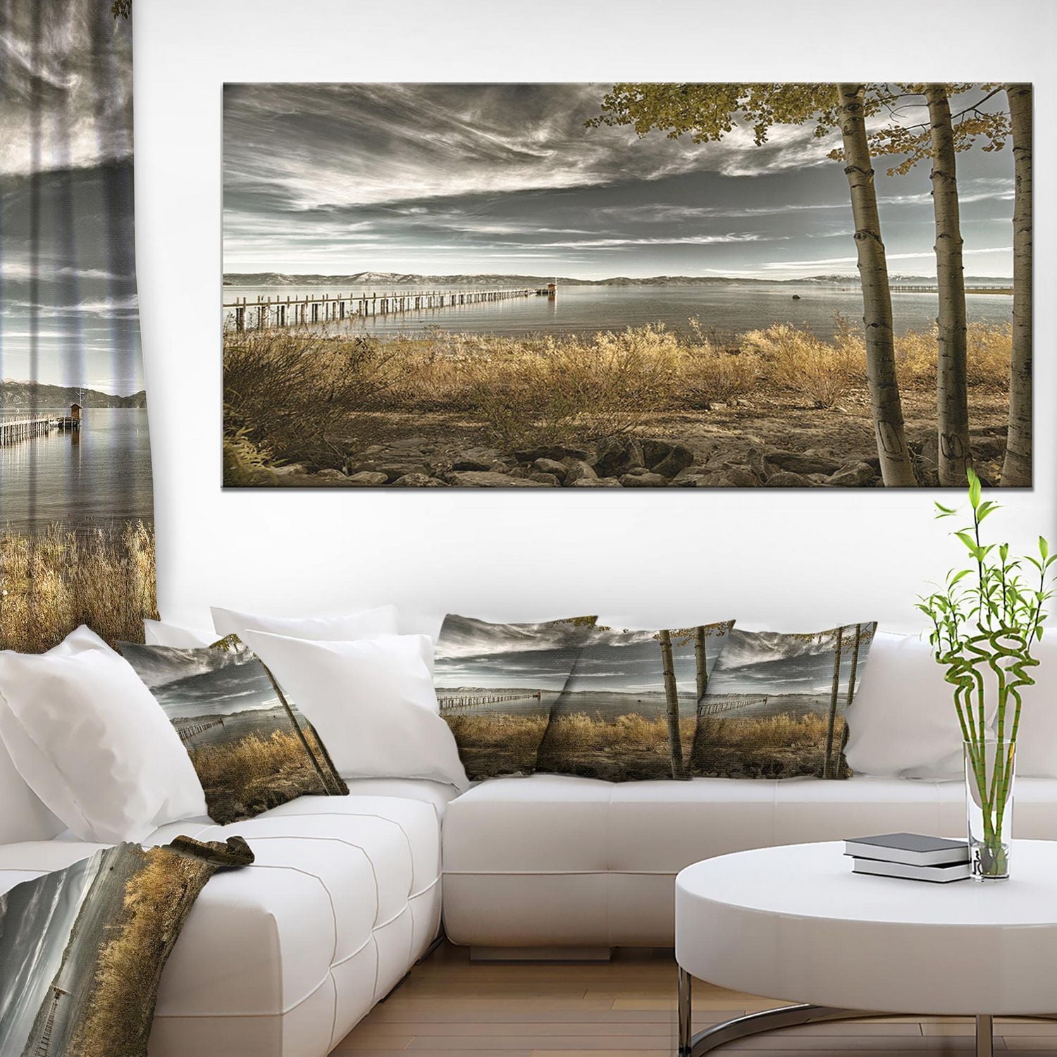 Designart Jetée de Brown Lake Art mural sur toile