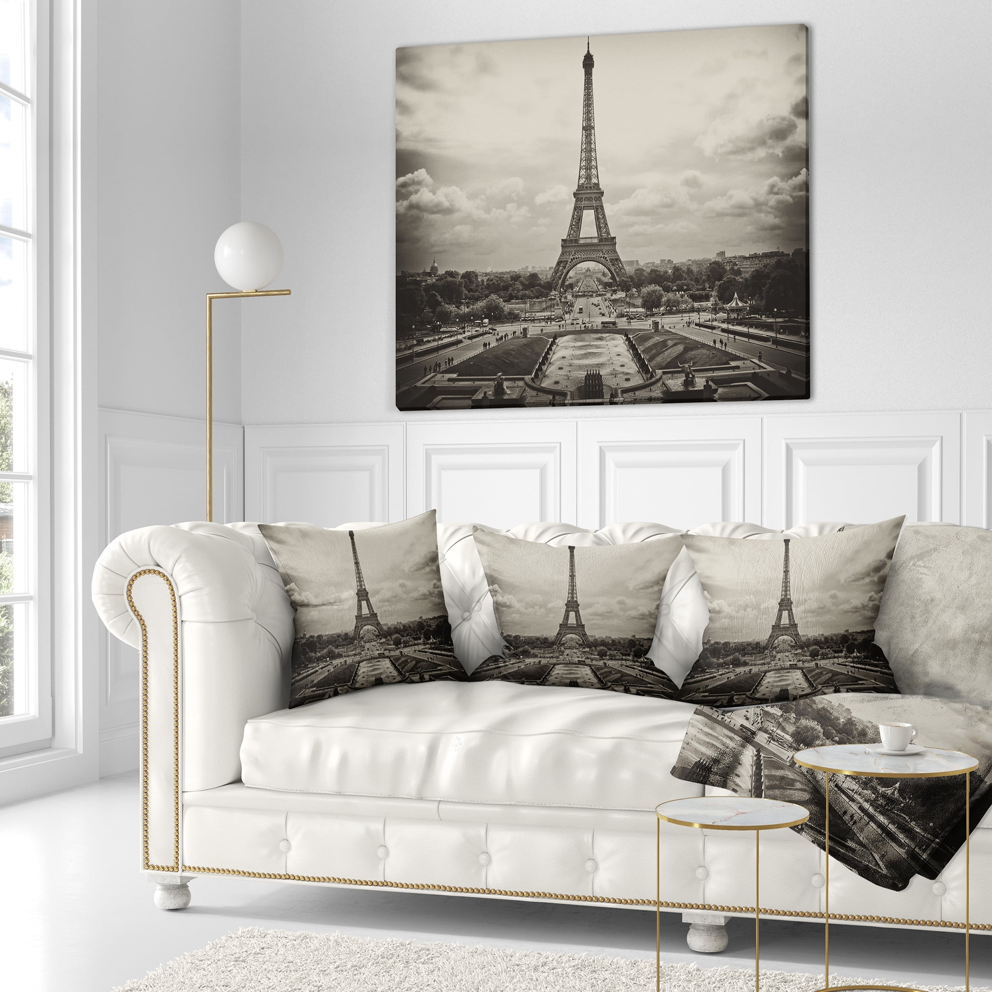 Designart Vintage View of Paris France - Cityscape Photo Throw Pillow - 18x18