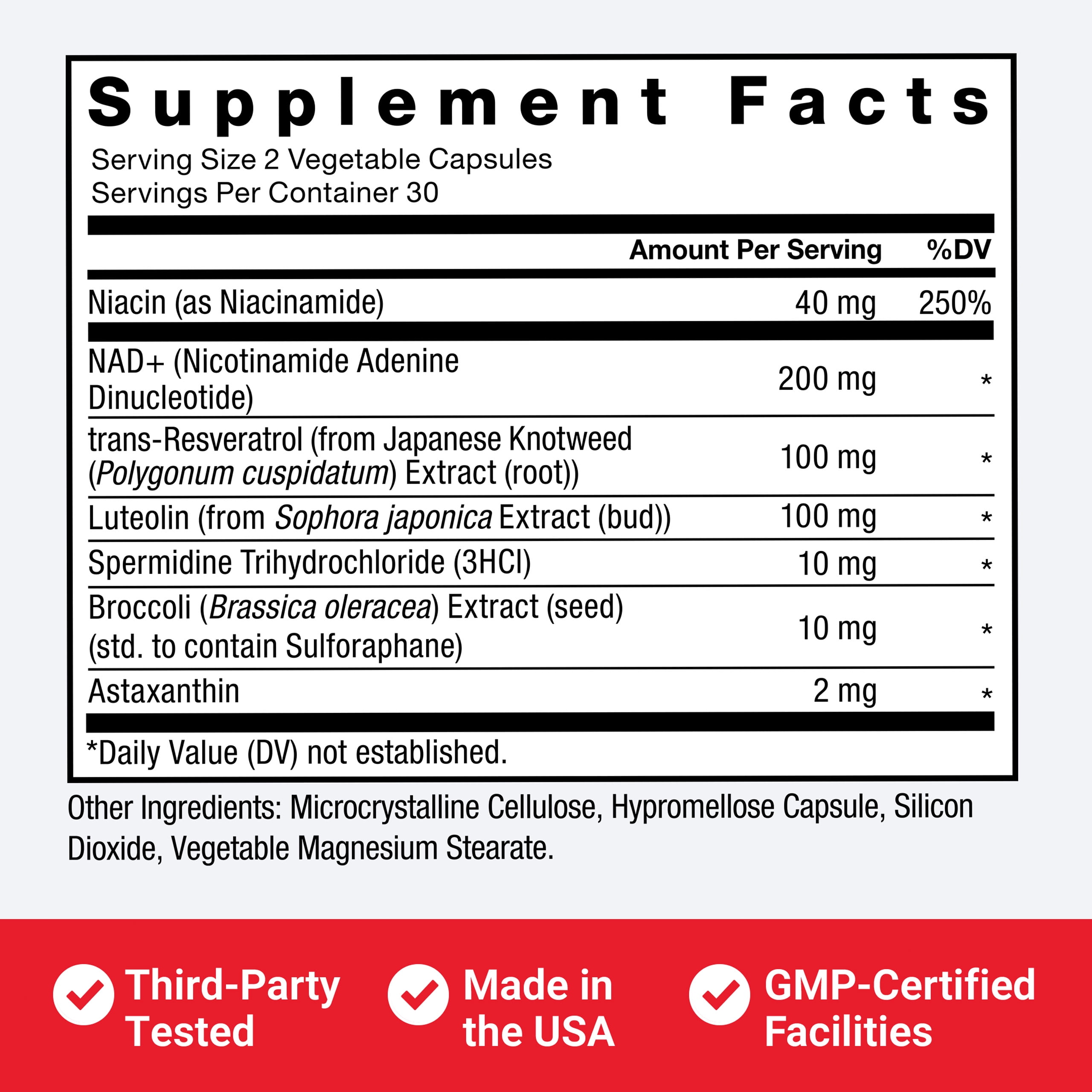 NAD+ Longevity Complex, NMN or Nicotinamide Riboside Alternative, Support Cellular Health & Healthy Aging, 60 Capsules