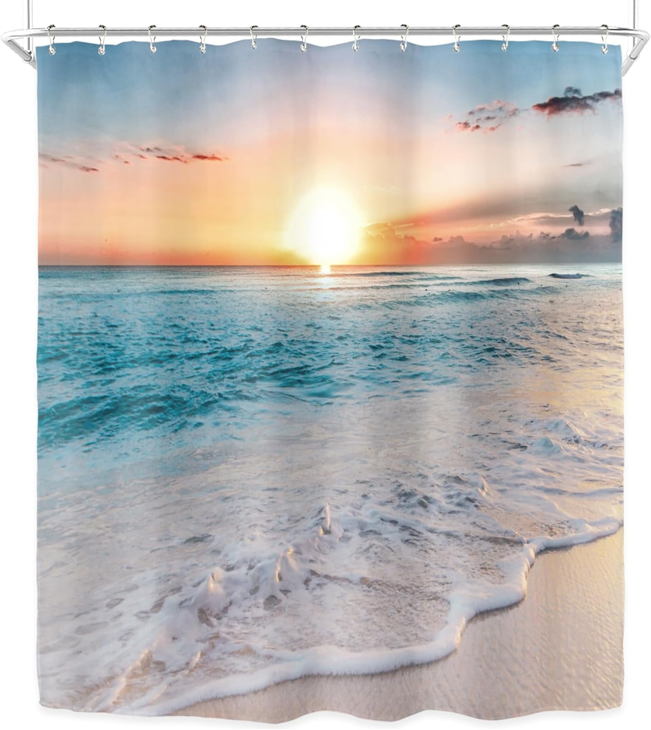 Beach Hawaiian Sea Sunset Shower Curtain for Bathroom Decor 72Wx72H Ocean Wave Sunrise Tropical Coastal Seaside Summer Scenery Art Printed Fabric Polyester Waterproof 12 Pack Plastic Hooks