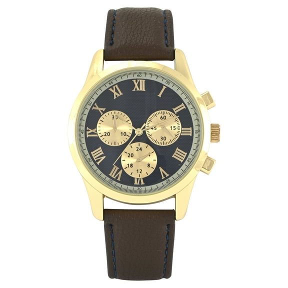 George Men's Gold Round Case with Brown Strap Watch