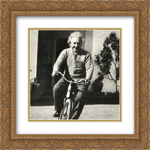 Albert Einstein (Bike) 2x Matted 20x20 Gold Ornate Framed Art Print