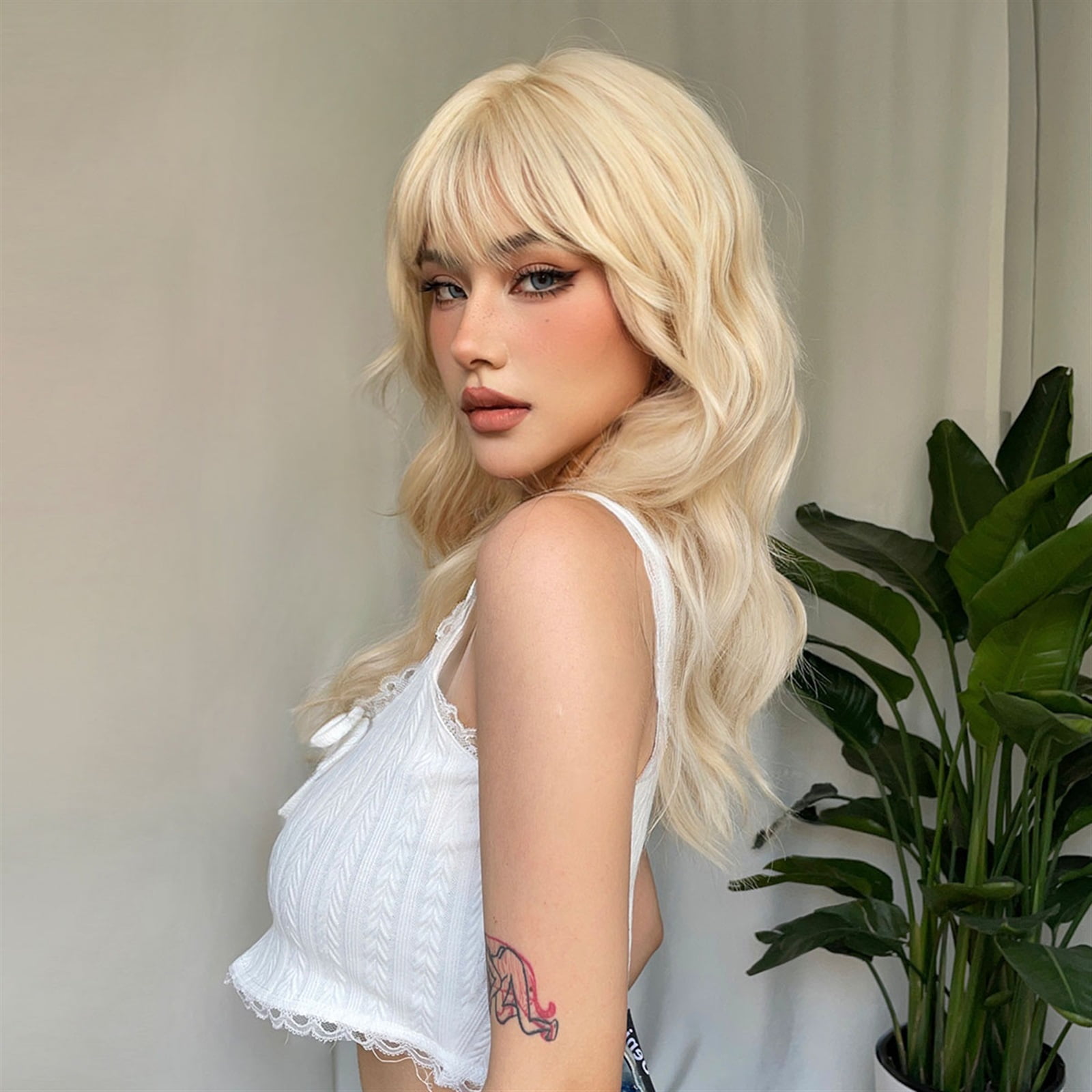 Long Wavy Blonde Synthetic Wigs for Women Platinum Daily Natural Hair Wigs With Bangs Heat Resistant Cosplay Wigs