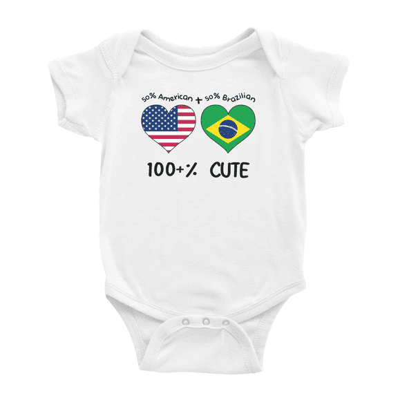 50% Brazilian + 50% American = 100+% Cute Baby Bodysuit Baby Clothes (White, 0-3 Months)