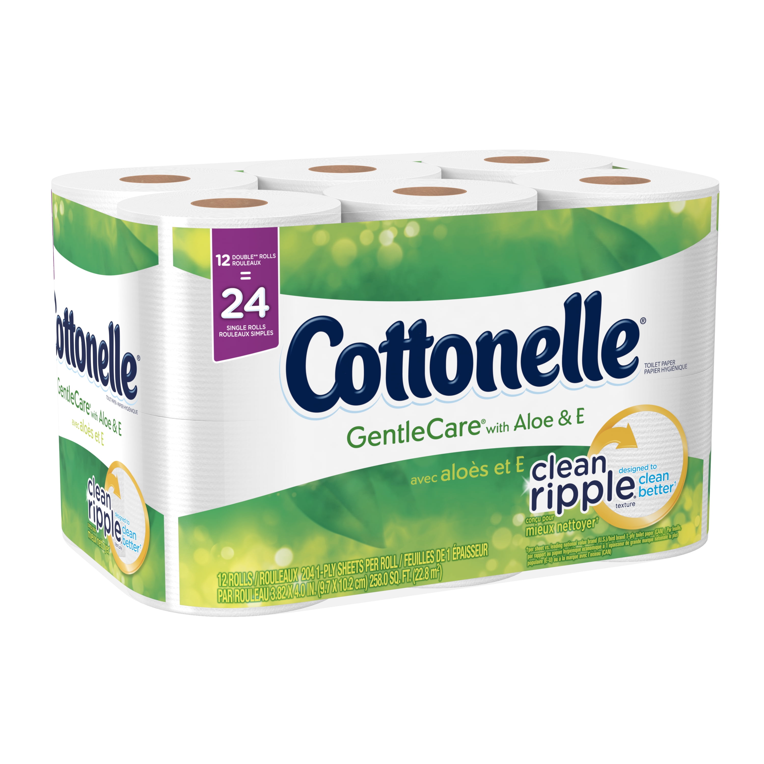 Cottonelle Gentle Care Toilet Paper Double Rolls with Aloe & E, 204 SHeets, 12 rolls by KIMBERLY-CLARK