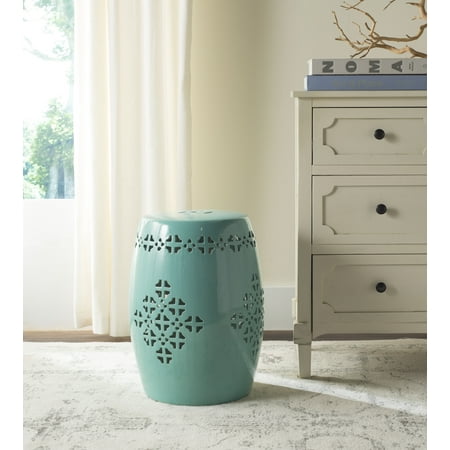 Safavieh Quatrefoil Drum Indoor/Outdoor Garden Patio Stool, Light Blue