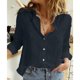 thumbnail image 1 of Camisas elegantes de lino y algodón para mujer, Blusas informales con solapa y botones, Blusas holgadas de manga larga para primavera y verano, 1 of 5