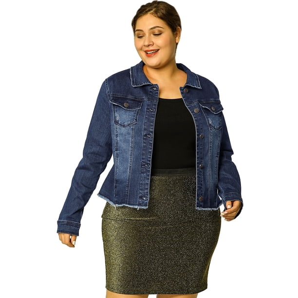 ChaqueDe MezclilDeshilachaCon Frente Lavado Clásico PaMujer De TalGrande Azul oscuro 2X
