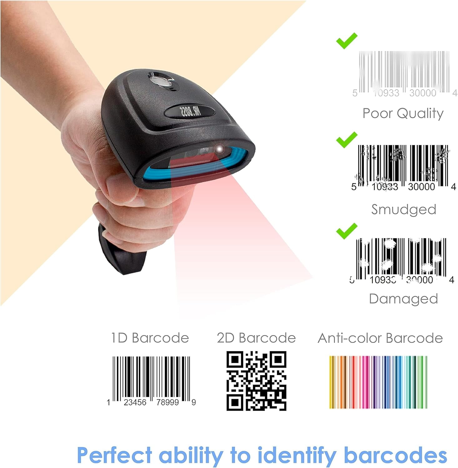MRBOSS Wireless Barcode Scanner QR Code Reader   Cordless handhold 3in1 2.4G Bluetooth USB
