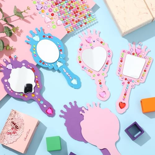 12 Pack DIY Princess Foam Mirror Craft Kits for Girls - Unbreakable Party Favors, Birthday Decorations, Kids Crafts in Stylish Purple and Pink