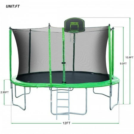 Trampoline for Kids with 8ft Basketball Hoop and Backboard Enclosure Net Jumping Mat and Safety Spring Cover Padding, 2019 Upgraded 12ft Trampoline Outdoor Toys for Toddlers Age 5-12,