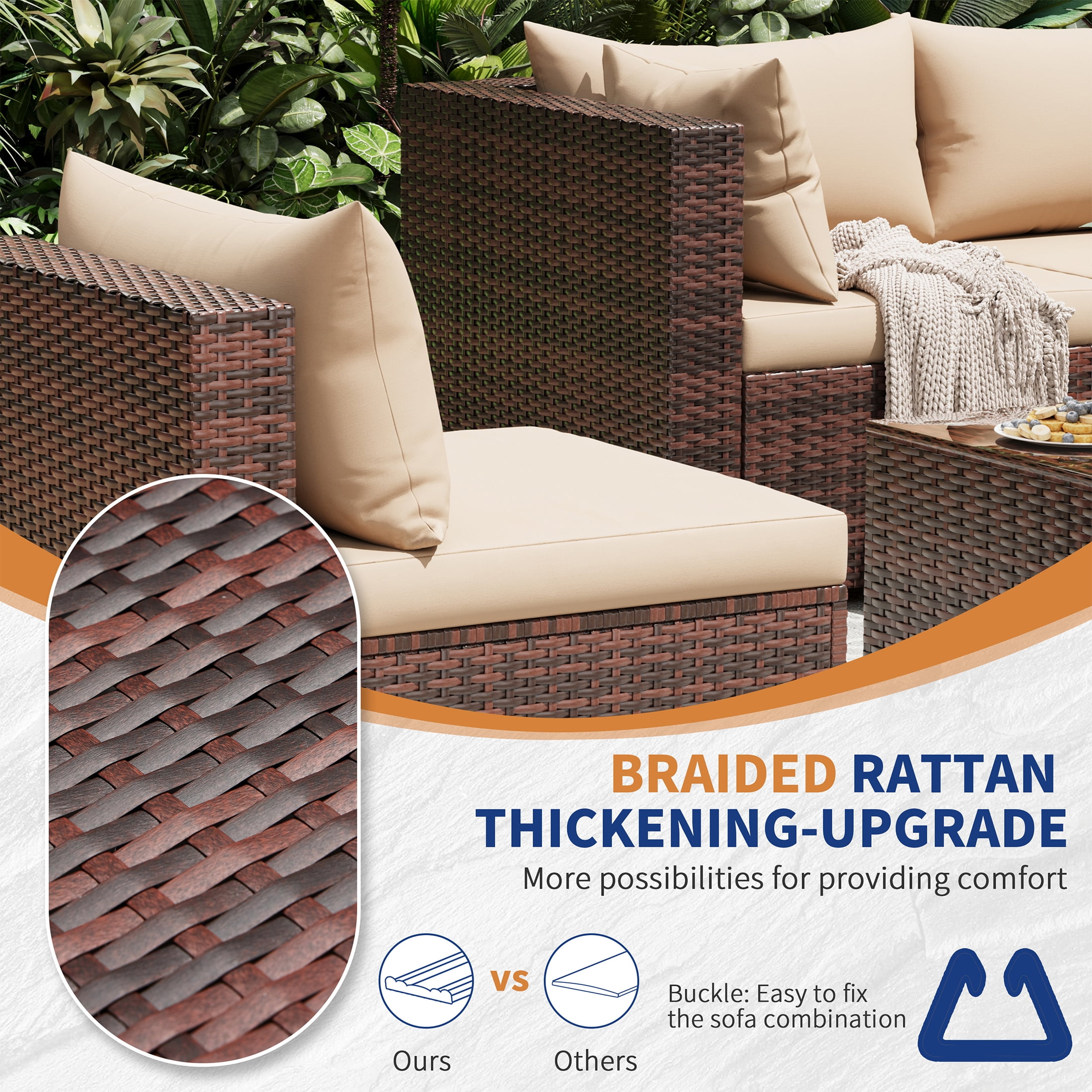 UDPATIO Patio Furniture Sets, Modular Rattan Outdoor Patio Sectional Furniture Sofa Set, Wicker Patio Conversation Set for Backyard,9PCS