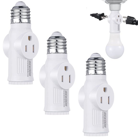 3 Prong Light Socket Adapter, E26 Light Bulb Outlet Adapter, Polarized Light Socket to Plug Adapter, White Light Bulb to 2/3 Prong Outlet Plug Splitter Converter(5 Piece)
