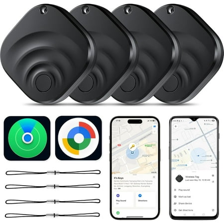 2026 Air Tracker Tags Item Locator for Android & iOS Bluetooth Tracker Smart Tags Compatible with Apple Find My (iOS) & Google's Find Hub(Android) for Keys, Luggage, Wallet, Vehicles Black (4 Pack)