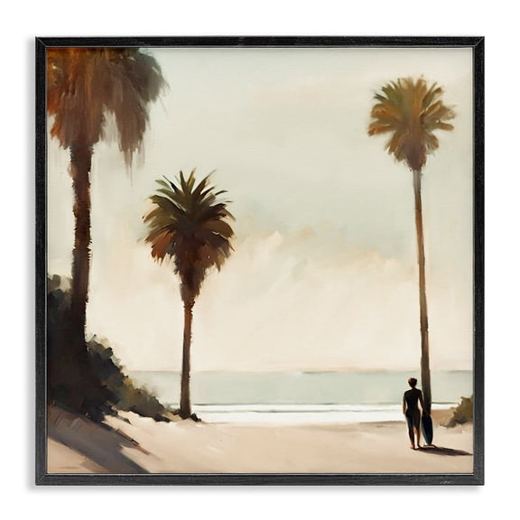 Stupell Industries Transitional Surfer with Tropical Palms Black Framed Giclee Art, 12 x 12, by Noah Bay