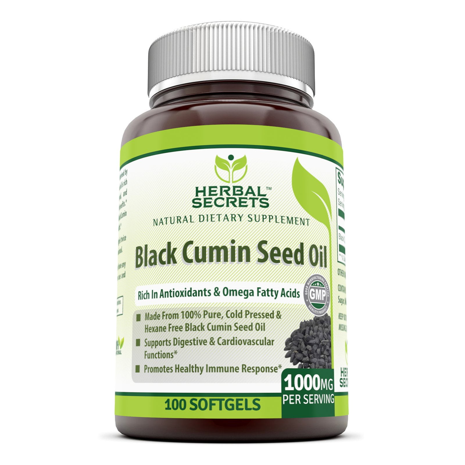 Herbal Secrets Black Cumin Seed Oil 1000 Mg Per Serving,100 Softgels
