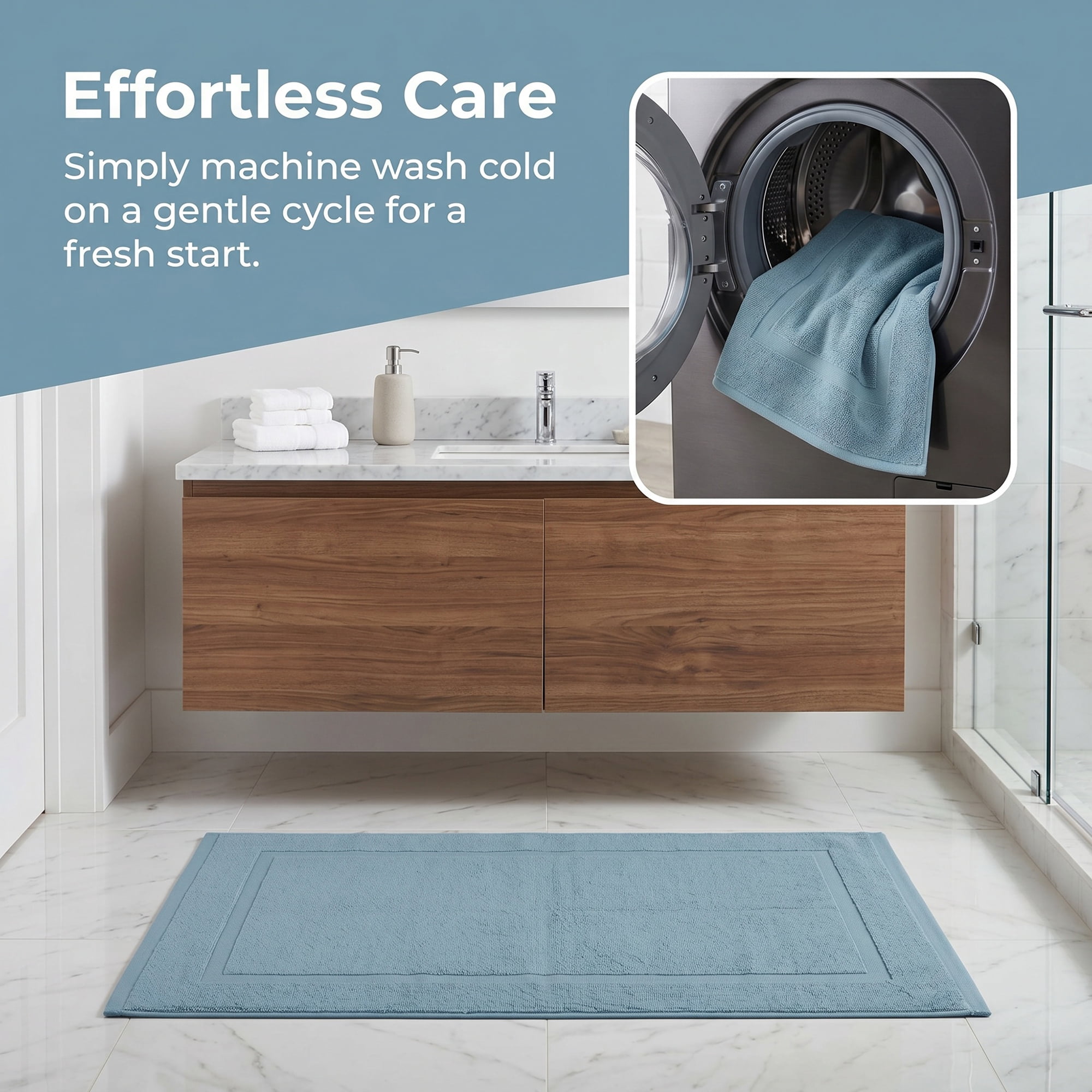 Unique Bargains Luxurious Cotton Bath Rug with Geometric Square Pattern Blue 32"x20"