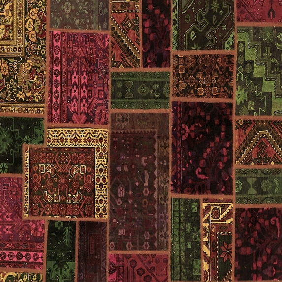 Ahgly Company Indoor Square Patchwork Brown Transitional Area Rugs, 4' Square