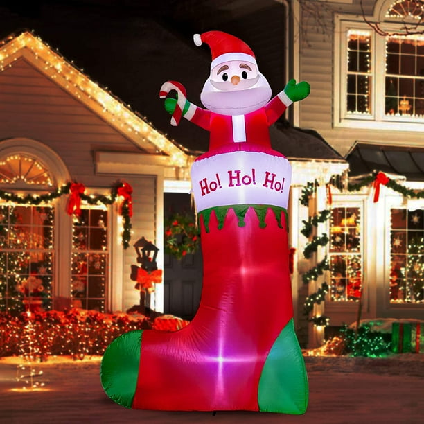 10Ft Christmas Inflatable Santa on Stockings, Outdoor Christmas Inflatable Decorations with