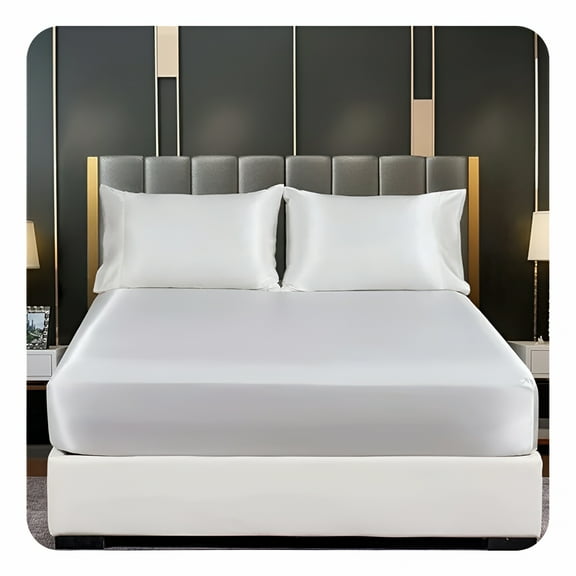 AUQ Silk Satin Queen Fitted Bed Sheet Only,Breathable Deep Pocket Fitted Sheet Non-Fading Fully Elasticized Bed Sheets for Bedroom