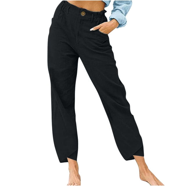 Timegard Lounge Pants for Women Elastic Waist Tapered Leg Solid Color Lightweight Pants with Pockets