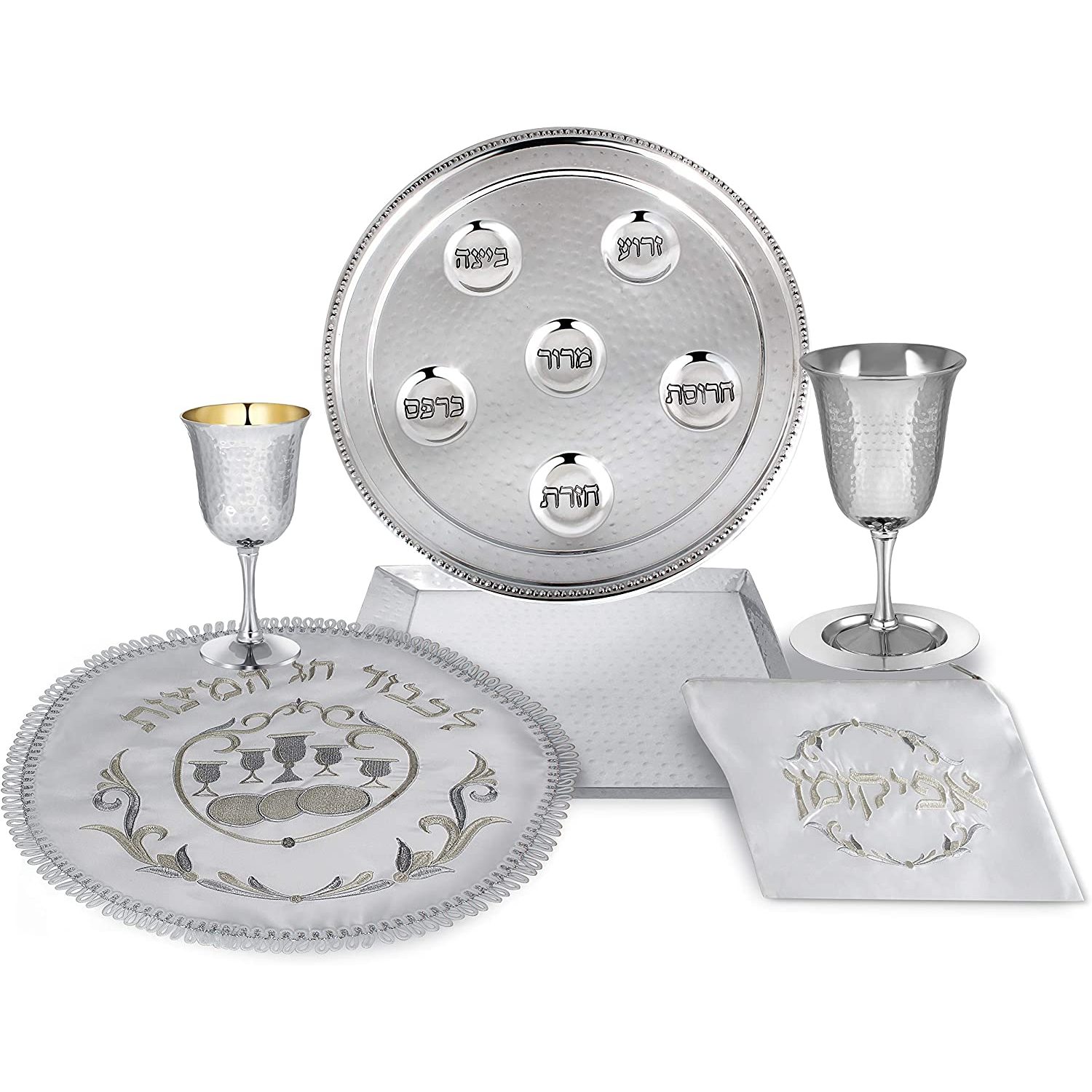 Passover Seder Complete Dinnerware Set Hammered Vienna Collection Seder Plate, Matzo Tray