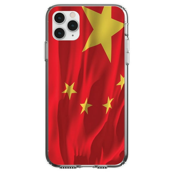DistinctInk Clear Shockproof Hybrid Case for iPhone 11 (6.1" Screen) - TPU Bumper, Acrylic Back, Tempered Glass Screen Protector - China Waving Flag Chinese