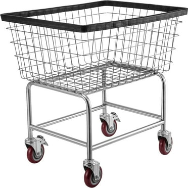 Wire Laundry Cart Wire Laundry Basket 2.5 Bushel Heavy Duty w/ 4'' Wheels
