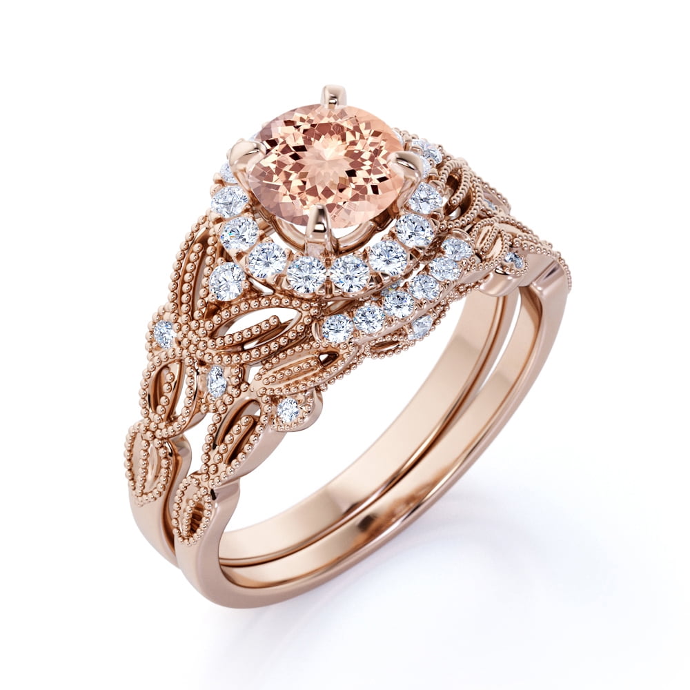 JeenMata 1 50 carat Round Cut Morganite and Diamond Halo JeenMata 1 50 carat Round Cut Morganite and Diamond Halo