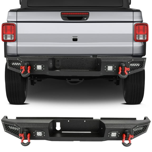 SCITOO Rear Bumper Textured Black fit for 2020-2022 for Jeep Gladiator JT Rock Crawler Bumper w/D-ring   LED Lights