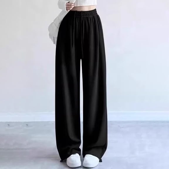 UACY Baggy Sweatpants for Teen Girls Oversized Wide Leg Loose Sweat Pants Elastic High Waist Drawstring Athletic Casual Joggers (Black, 4-5 Years)
