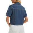 thumbnail image 3 of INSPIRE CHIC Short Sleeve Denim Jacket Button Up Ripped Frayed Cropped Jean Jacket L Blue, 3 of 6