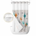 thumbnail image 2 of Teal Orange Boho No Hook Shower Curtain Waterproof, Bathroom Curtains with Snap in Liners and See Through Top Window, Middle Century Geometric Abstract Hotel Style Bathtub Curtains Shower 36"Wx72"L, 2 of 8