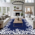 thumbnail image 3 of 6'x9' Area Rugs, Coastal Coral Indoor Outdoor Area Rug for Living Room Bedroom, Navy Blue Ocean Marine Nautical Beach Washable Bathroom Rugs Kitchen Floor Carpet Mats Home Decor Aesthetic, 3 of 8