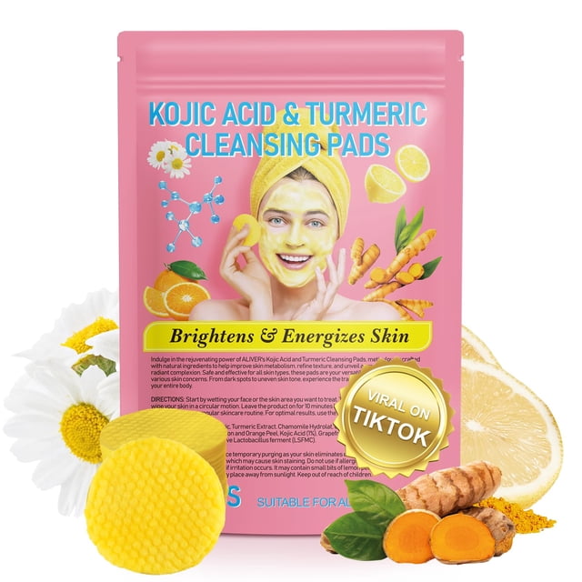 Almohadillas limpiadoras de ácido kójico y cúrcuma 40 almohadillas de ácido kójico de cúrcuma para cicatrices de acné Rostro y piel reafirmante Limpieza profunda de poros Exfoliante Enriquecido con vi