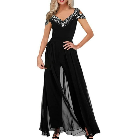 Clearance!NMMUED Wide Leg Jumpsuits for Women, Sleeveless Jumpsuits for Women, V Neck Jumpsuits for Women, Backless Jumpsuit for Women, One Piece Jumpsuits for Women, Black L