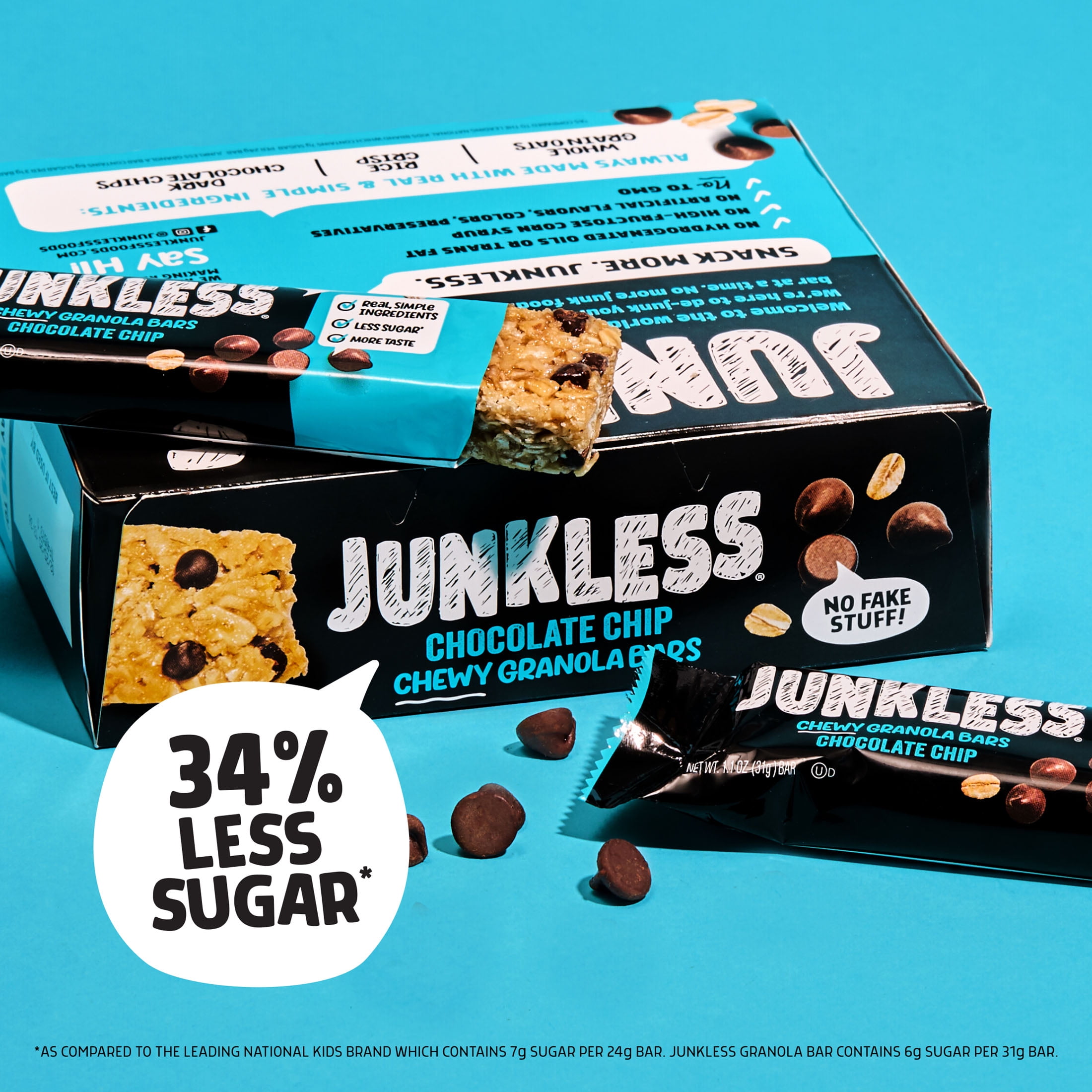 (4 pack) Junkless Chewy Chocolate Chip Granola Snack Bars, 1.1 oz, 8 Count