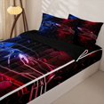 thumbnail image 3 of Manfei Racing Car Zipper Twin Comforter Sets with Fitted Sheet and 2 Pillowcases,Abstract Geometric Hexagonal Pattern Zipper Bedding Set,Red Blue,Black Reversible,4pcs, 3 of 8