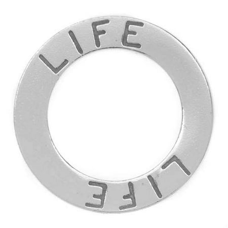 Sterling Silver Message Charm, Affirmation Ring 'Life' 22mm, 1 Piece, Antiqued Silver