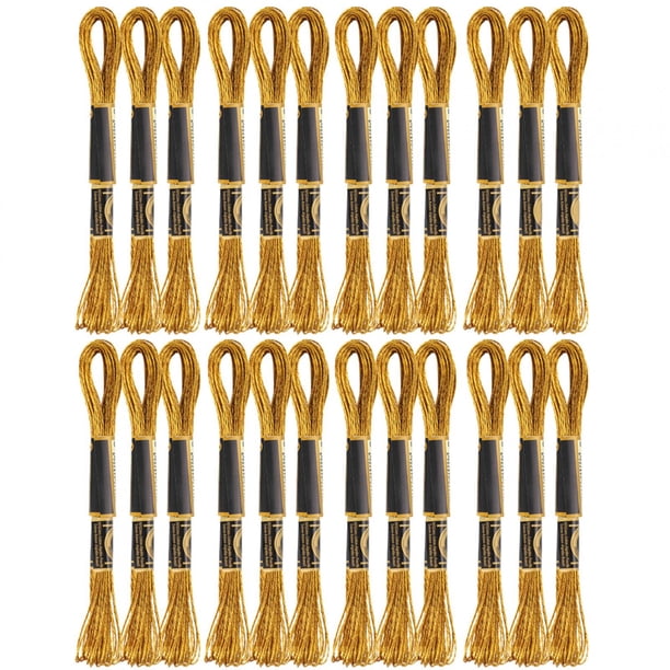 Madejas 24 Uds Hilo De Bordar Punto De Cruz Hilo Trenzado Dorado Brillante Madejas De Algodón Hechas A Mano