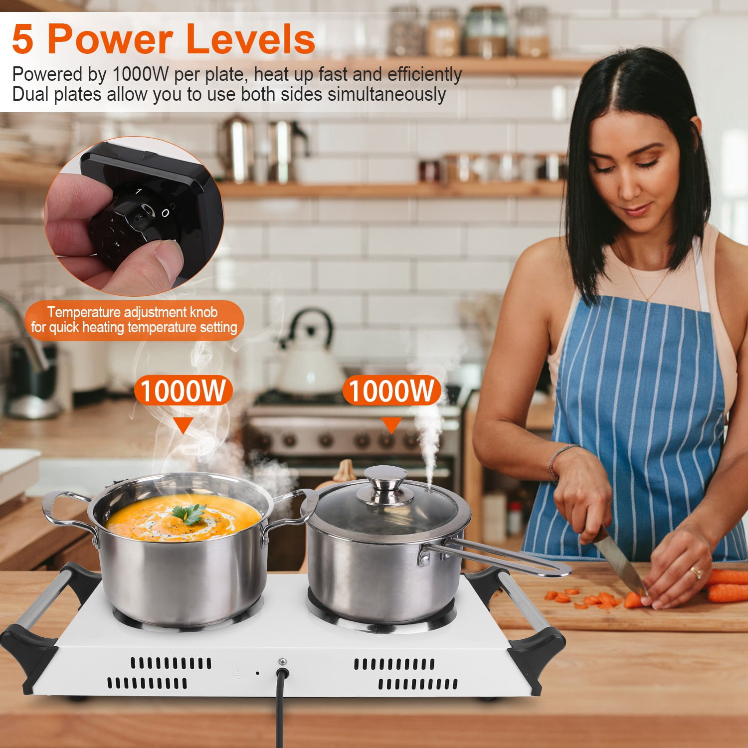 iMounTEK Portable Coil Heating Double/Single Burners Stove 2000W with 5 Level Temperature Control, for Home Dorm Camping Outdoor Cooking