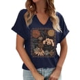thumbnail image 2 of HOWPAY Womens T Shirts Floral Print Short Sleeve V Neck T Shirts Vintage Boho Loose Fit Casual Blouse Summer Lightweight Y2K Clothes Navy M, 2 of 4