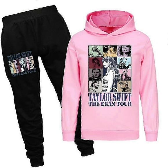 (Pink-11-12years)Pop Taylor Swift 2 PCS The Eras Tour Hoodie and Black Pant Set Girls Boys Hooded Sweatshirt Pullover Tops Kids Teens Christmas Gifts GDXZ-2594
