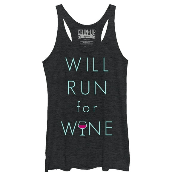 Women's CHIN UP Will Run For Wine Glass  Racerback Tank Top Black Heather Large