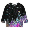 thumbnail image 4 of Mgmyaa Girls Casual 3/4 Sleeve Christmas Print Top, Kids Crew Neck Long Sleeve T-Shirt Size 3-12 Years, 4 of 5