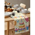 thumbnail image 6 of ERUNPONLY Happy Birthday Cake Table Runner - 72 Inch Long Ribbon Balloon Cartoon Cute Cotton and Linen Blended Dress Scarves Farmhouse Table Runner for Kitchen Dining, Coffee Table, 14"x72", 6 of 8