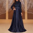 thumbnail image 2 of SMihono Sequin Long Sleeve Prom Dress Long Ball Gown Satin Sparkly A-Line Formal Evening Gown with Pockets High Waist Maxi Ball Gowns Navy 6, 2 of 9