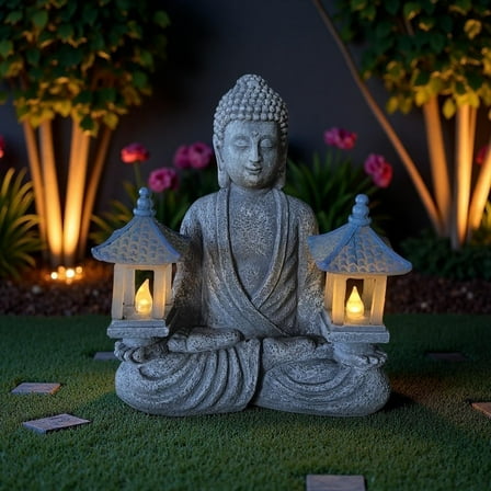 Lumiartisan Zen Buddha Garden Statue - LED Solar Light, Resin, UV Resistant, Sitting
