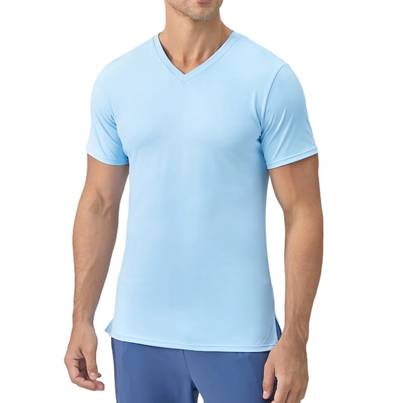 FRSASU Men's T-Shirts Short Sleeve Quick Dry Swim V-Neck Shirt Summer Workout Rash Guard Undershirt Tee Tops Blue