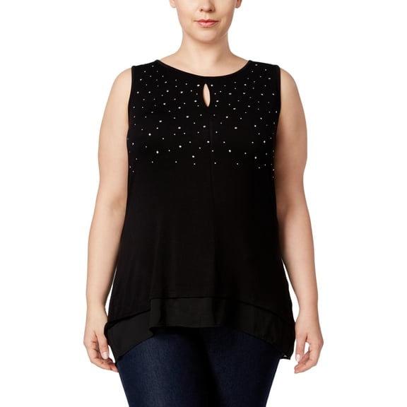 Belldini Womens Plus Chiffon Studded Tank Top